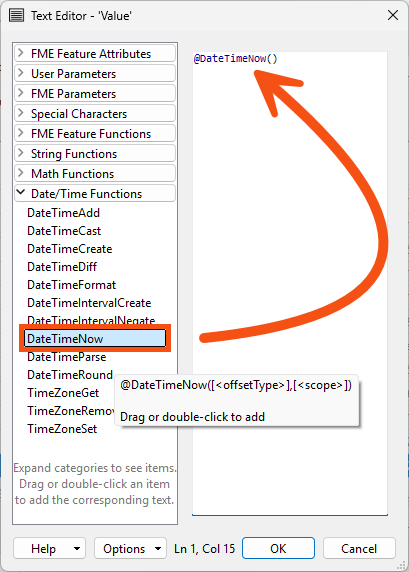 Inserting date time using Text Editor